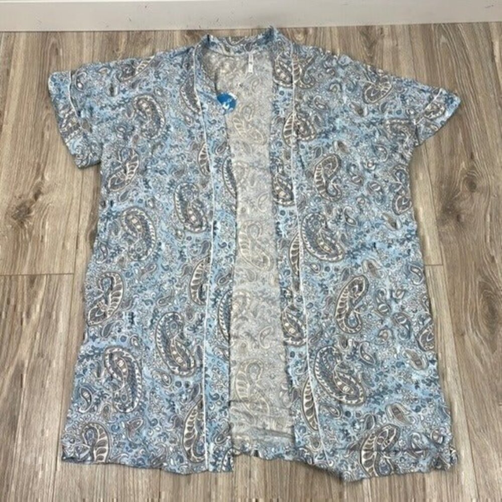 Cupshe blue  paisley print open front beach kimono short sleeve  size M NWT